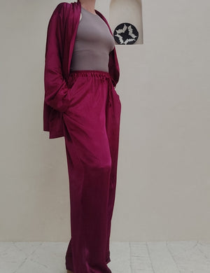 Magenta Rosé silk loungewear set