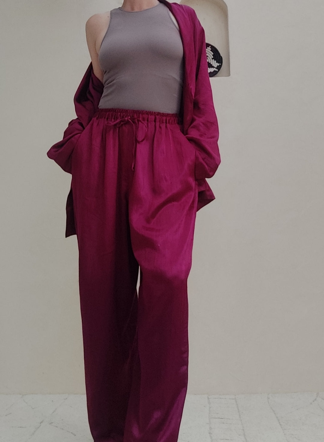 Magenta Rosé silk loungewear set