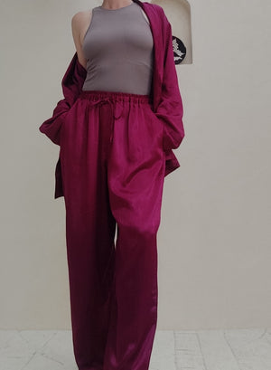 Magenta Rosé silk loungewear set