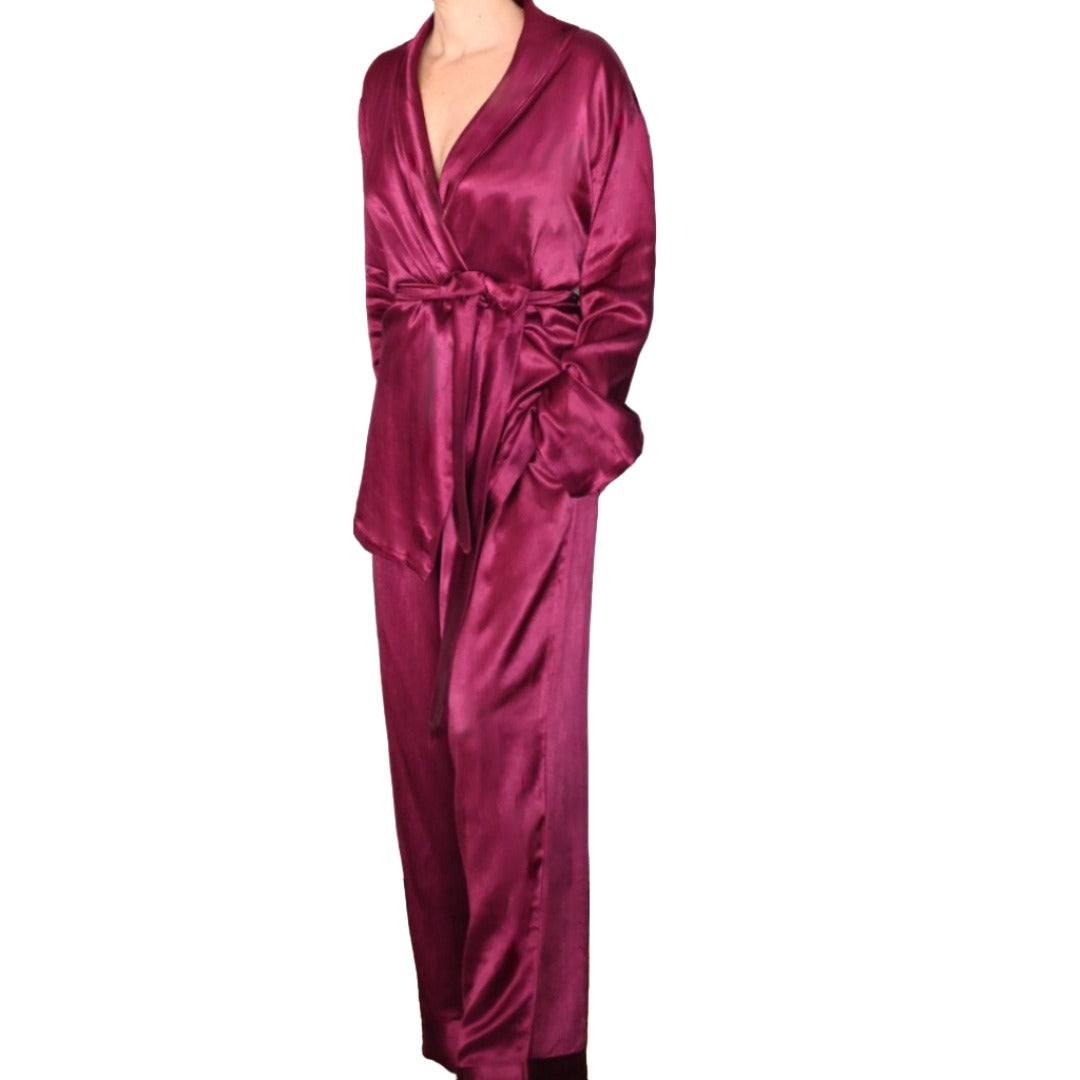 Magenta Rosé silk loungewear set