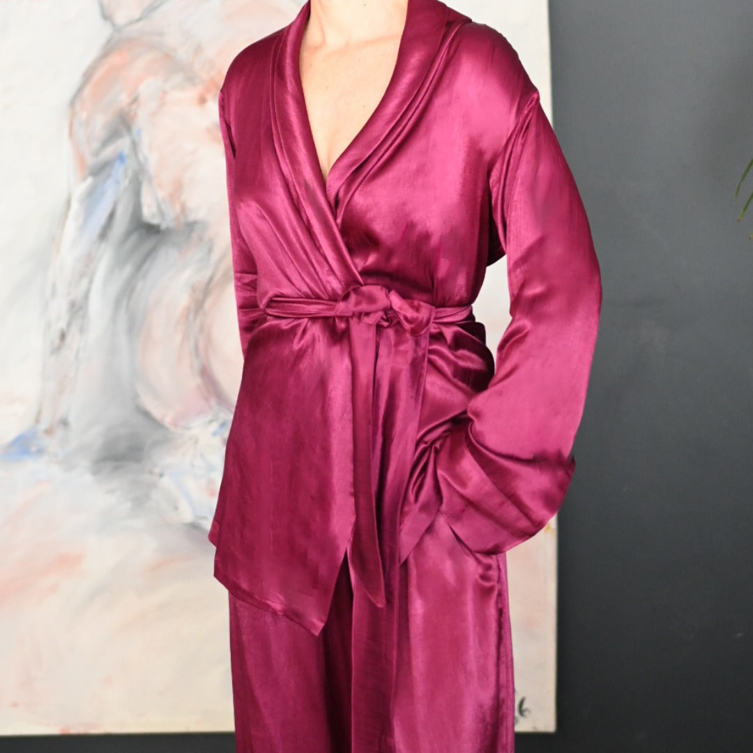 Magenta Rosé silk loungewear set