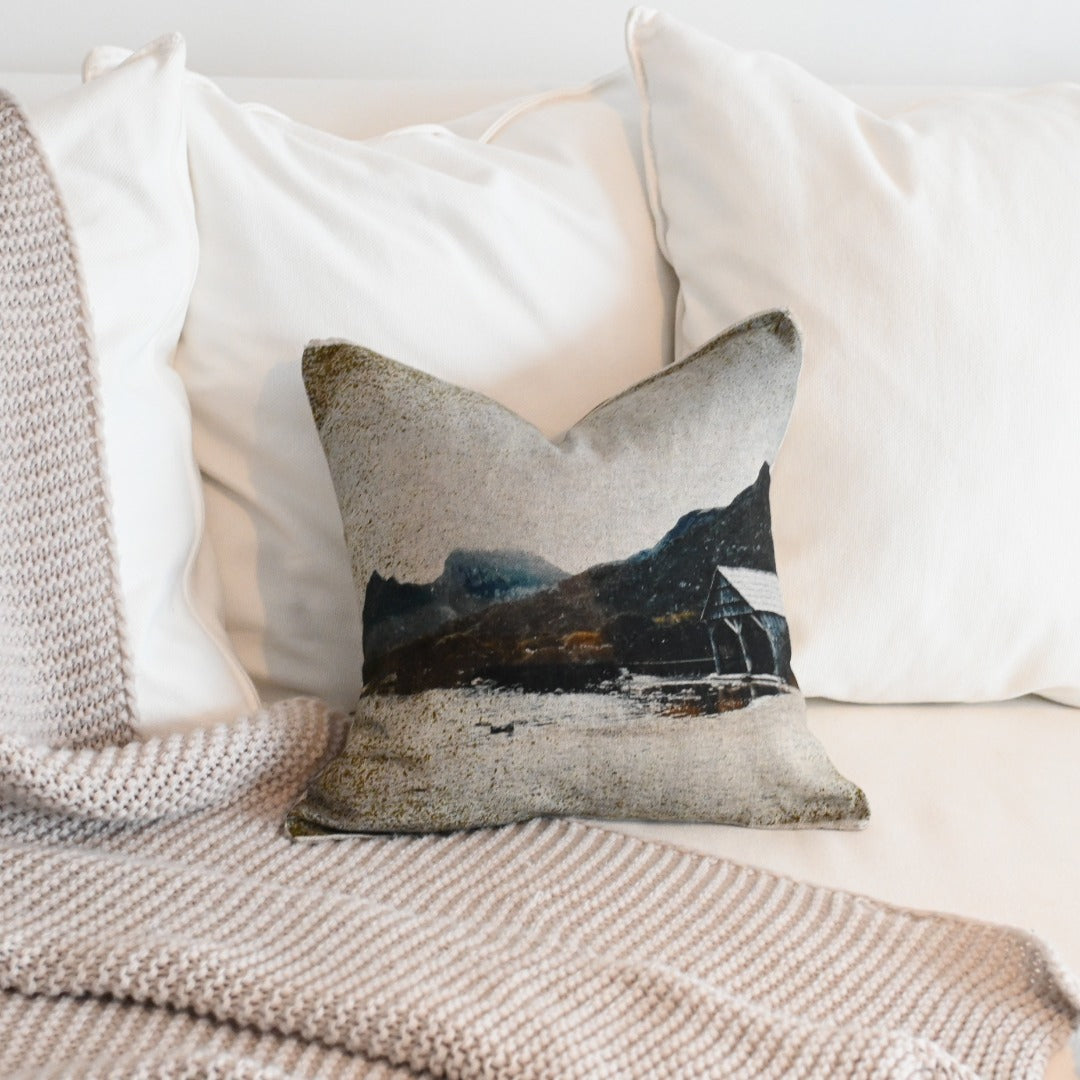 Dove Lake Cradle Mountain flax linen cushion