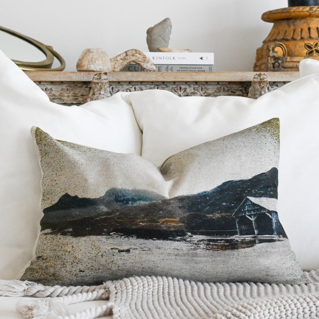 Dove lake Cradle Mountain flax linen cushion